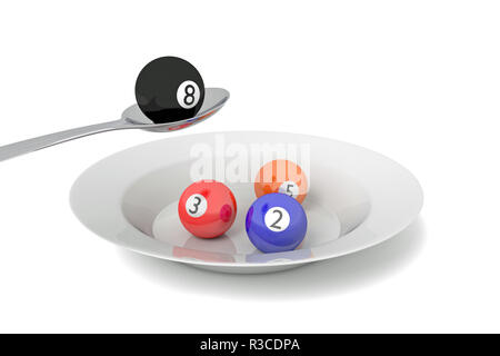 Billard, boules de billard avec cuillère, 3d illustration Banque D'Images