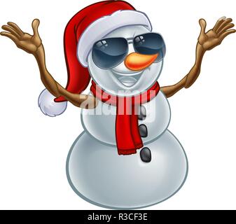 Cool Christmas Snowman in Santa Hat and Sunglasses Illustration de Vecteur