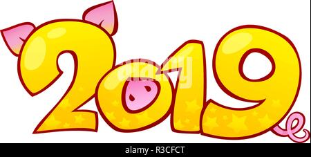 Bonne année 2019 l'arrière-plan. Cochon ocre jaune est un symbole de la nouvelle année 2019. Illustration de Vecteur