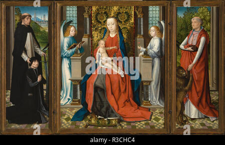 Triptyque de la Vierge à l'enfant avec des anges ; donneur et le Saint Patron Peter Martyr ; et Saint Jérôme. Date/période : 1475 - 1483. La peinture. Peinture, huile sur bois. Hauteur : 819,20 mm (32,25 po) ; largeur : 285,80 mm (11.25 in). Auteur : Maître de la légende de Sainte Lucie. Banque D'Images