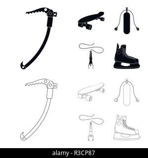 Skateboard, réservoir d'oxygène pour la plongée sous-marine, saut à ski, patin de hockey.sport extrême set collection icônes de style du contour noir, symbole vecteur illustration de stock . Illustration de Vecteur