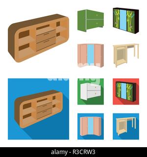 Commode, armoire avec miroir, meuble d'angle, la poitrine blanche. Meubles de chambre à coucher ensemble prédéfini d'icônes dans le style cartoon,télévision stock symbol vector Illustration de Vecteur