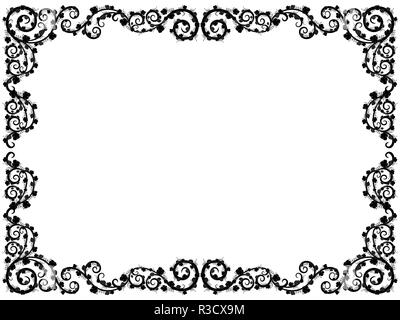 Cadre ornemental avec motif floral de frontière de raisins et de feuilles, éléments d'illustration vectorielle noire sur le fond blanc Illustration de Vecteur