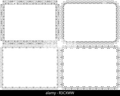 Ensemble de quatre cadres fleur décorative noire avec lignes entrelacées isolé sur le fond blanc comme une conception de cartes postales Illustration de Vecteur