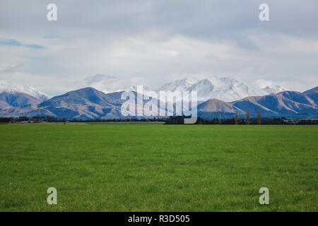 Vue sur le mont Hutt village de Methven, Canterbury, île du Sud, Nouvelle-Zélande Banque D'Images