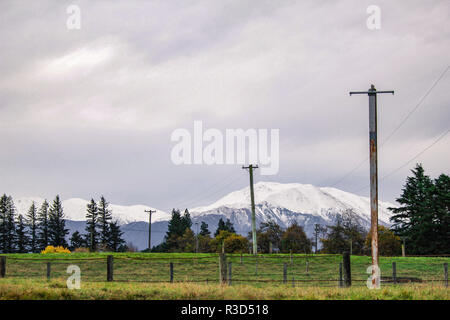 Vue sur le mont Hutt village de Methven, Canterbury, île du Sud, Nouvelle-Zélande Banque D'Images