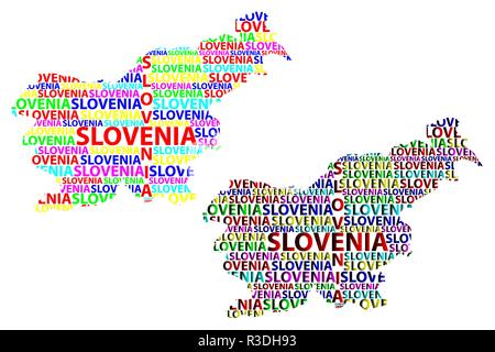La Slovénie croquis texte lettre map, République de Slovénie - sous la forme du continent, la carte de la Slovénie - vector illustration couleur Illustration de Vecteur