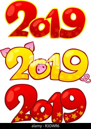 2019 Bonne année design elements heureux nouvel an chinois 2019. Cochon ocre jaune est un symbole de la nouvelle année 2019. Illustration de Vecteur