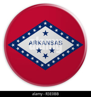 Bouton d'État des États-Unis : Arkansas Badge Drapeau, 3d illustration sur fond blanc Banque D'Images