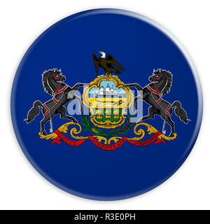 Bouton d'État des États-Unis : Pennsylvanie, Badge Drapeau 3d illustration sur fond blanc Banque D'Images