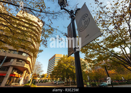 ARLINGTON, V.A. - 17 NOVEMBRE 2018 : les immeubles de bureaux et les restaurants à service rapide le long de Crystal Drive dans la région de Crystal City, site d'une allée menant à l'avenir ré Banque D'Images