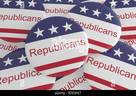 La politique USA News Insigne : tas de boutons républicains avec nous Drapeau, 3d illustration Banque D'Images