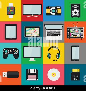 Ensemble de la technologie et des appareils multimédias icons Illustration de Vecteur