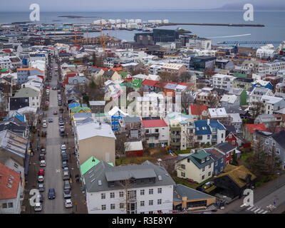 REYKJAVIK, ISLANDE - 23 octobre, 2018 : Reykjavik du ci-dessus, Skolavordustigur street Banque D'Images