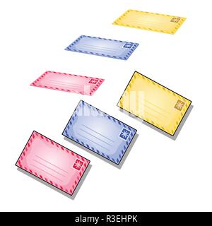 Définir des enveloppes de vol isolé sur un fond blanc. Croquis de l'affiche de la fête de Noël, invitation à une fête, d'autres carte de vacances. Cartoon Vector illustration close-up. Illustration de Vecteur