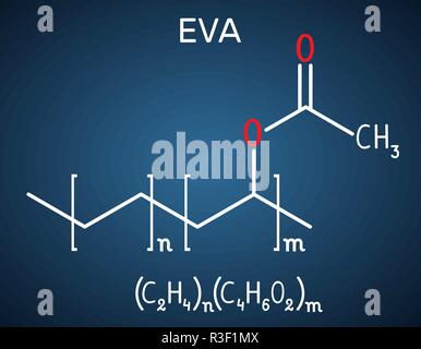 L'éthylène-acétate de vinyle (EVA). C'est est le copolymère d'éthylène et d'acétate de vinyle. Formule chimique structurel sur le fond bleu foncé. Il vecteur Illustration de Vecteur