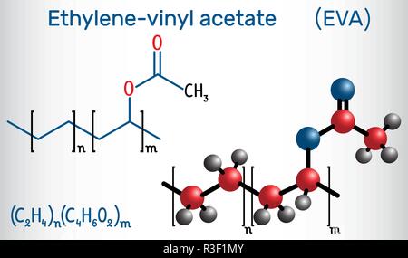 L'éthylène-acétate de vinyle (EVA). C'est est le copolymère d'éthylène et d'acétate de vinyle. Formule chimique et structurale molécule modèle.vector illustration Illustration de Vecteur