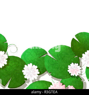 Style aquarelle dessin d'un étang de nénuphars sur fond blanc Banque D'Images