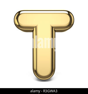 Golden font lettre T rendu 3D illustration isolé sur fond blanc Banque D'Images