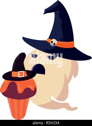 Ghost et happy Halloween cupcake celebration vector illustration Illustration de Vecteur