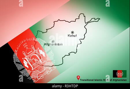 Carte de l'Afghanistan et à Kaboul, avec des points de repère et l'Afghanistan drapeau sur la carte de l'Asie - État islamique transitoire d'Afghanistan Banque D'Images