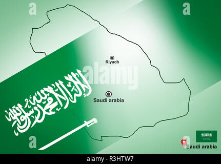 Carte de l'Arabie saoudite et de Riyad avec plan de situation et l'Arabie saoudite drapeau sur la carte de voyage de l'Asie Banque D'Images