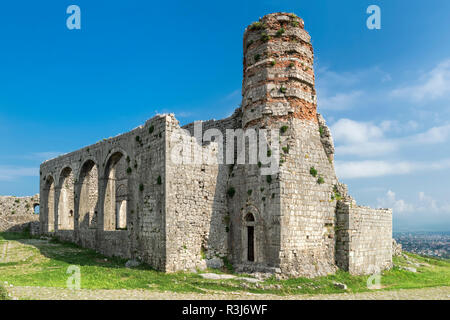 Le château de Rozafa, Mosquée Fatih Sultan Mehmet, Shkodra, l'Albanie Banque D'Images