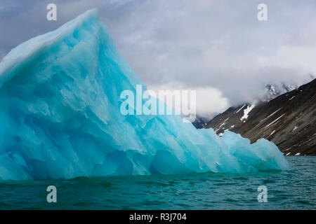 Iceberg bleu, Magdalena Fjord, glaciers, Spitsberg, île de l'archipel de Svalbard, Norvège Banque D'Images