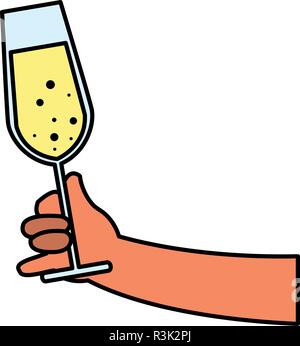 Main tenant un verre de champagne sur fond blanc, vector illustration Illustration de Vecteur