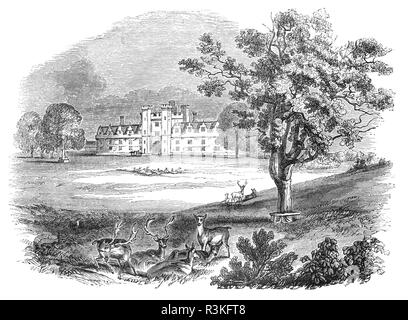 Knole House et parc, est situé immédiatement au sud-est de Sevenoaks dans West Kent. Elle remonte au milieu du 15ème siècle, avec ajouts majeurs au 16ème et début du 17e siècles. Thomas Sackville, ou Lord Buckhurst, avait eu une brillante carrière à la cour en vertu de l'Elizabeth, puis été nommé Lord High Trésorier à James VI et I. Sackvill avait les ressources pour entreprendre des rénovations à l'état les chambres de Knole, dans l'espoir de recevoir la visite du roi, mais cela ne semble pas avoir eu lieu et le Seigneur lui-même trésorier sont morts au cours des travaux de construction, en avril 1608. Banque D'Images