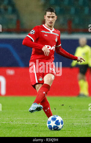 Moscou, Russie - 03 OCTOBRE : Aleksei Miranchuk du FC Lokomotiv Moscou en action pendant le match du groupe D de la Ligue des Champions entre le FC Lokomotiv Moscou et le FC Schalke 04 à Lokomotiv Stadium le 3 octobre 2018 à Moscou, Russie. (MB) Banque D'Images