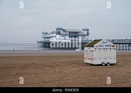 Weston-super-Mare, Royaume-Uni. 23 novembre, 2018. Météo France : un jour légèrement plus chaude que les précédentes, mais le ciel couvert terne, garder la plupart des personnes loin de la plage et du bord de mer. Keith Ramsey/Alamy Live News Banque D'Images