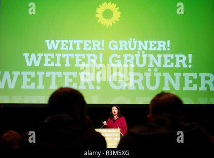 Jena, Allemagne. 24 Nov, 2018. Anja Siegesmund, Ministre de l'environnement, de l'énergie et la conservation de la nature de l'Etat libre de Thuringe, fera un discours lors de la conférence des délégués de l'état de Bündnis 90/Die Grünen en Thuringe, à l'occasion de sa candidature pour la première place dans la liste pour l'élections de l'état en 2019. Crédit : Peter Endig/dpa/Alamy Live News Banque D'Images