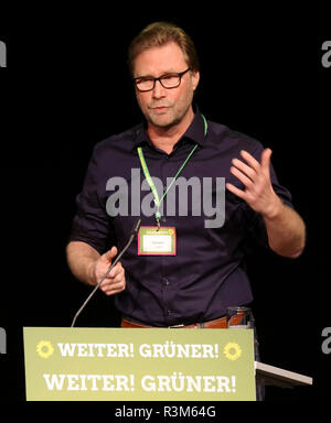 Jena, Allemagne. 24 Nov, 2018. Dirk Adams, chef du groupe parlementaire Bündnis 90/Die Grünen dans le parlement de l'état de Thuringe, fera un discours lors de la conférence des délégués de l'état de Bündnis 90/Die Grünen en Thuringe sur sa candidature pour la deuxième place dans la liste pour l'élection d'état en 2019. Crédit : Peter Endig/dpa/Alamy Live News Banque D'Images