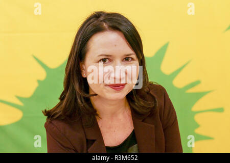 Jena, Allemagne. 24 Nov, 2018. Anja Siegesmund, Ministre de l'environnement, de l'énergie et la conservation de la nature de l'Etat libre de Thuringe et candidat pour la première place dans l'élection d'état 2019, sourit à la conférence des délégués de l'état de Bündnis 90/Die Grünen en Thuringe. Crédit : Peter Endig/dpa/Alamy Live News Banque D'Images