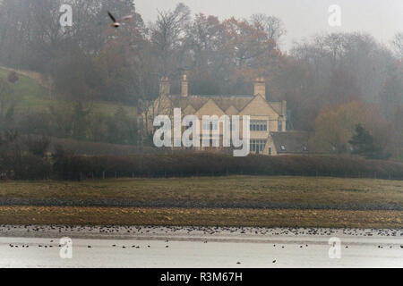 Oakham, UK. 23 novembre 2018 ; journée terne avec début de la brume et le brouillard à l'ensemble de Rutland Water. Clifford Norton Alamy Live News. Banque D'Images