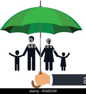 Protection de la famille avec un parapluie, concept d'assurance Illustration de Vecteur