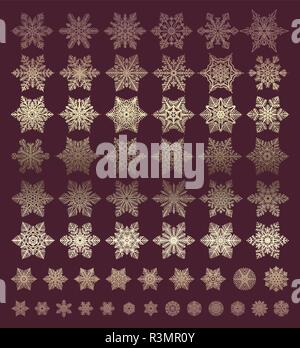 Différents types de flocons d'or riche collection. Ligne plate, icônes de neige Flocons de neige silhouette. L'élément de Nice pour noël bannière, cartes. Nouvelle année orname Illustration de Vecteur