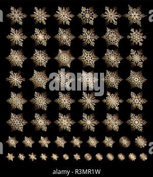 Différents types de flocons d'or riche collection. Ligne plate, icônes de neige Flocons de neige silhouette. L'élément de Nice pour noël bannière, cartes. Nouvelle année orname Illustration de Vecteur