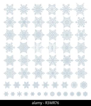 Cute flocons différents types collection isolé sur fond blanc. Ligne plate, icônes de neige Flocons de neige silhouette. L'élément de Nice pour noël banner Illustration de Vecteur