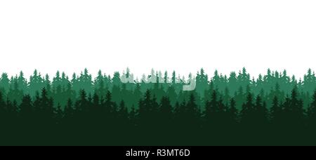 Grand écran réaliste illustration parfaite de silhouettes d'épinette ou de sapin résineux vert forêt, isolé sur fond blanc - vector Illustration de Vecteur