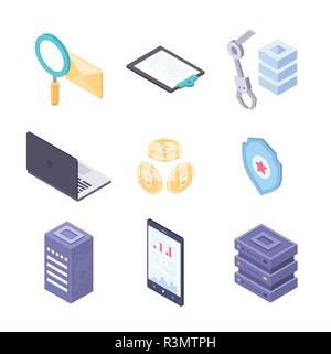 Les affaires et la technologie moderne - éléments isométriques coloré vecteur Illustration de Vecteur