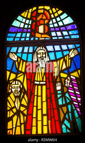 Moïse vitrail de l'Église du Mont Nébo où Moïse a vu la terre sainte et a été enterré. Banque D'Images