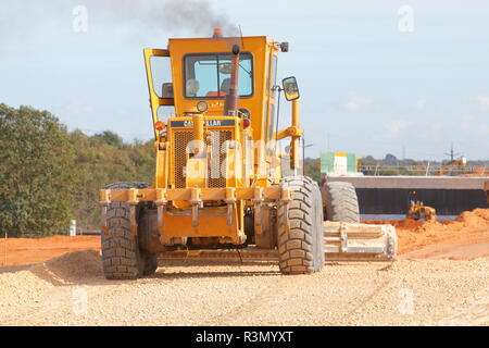 Une niveleuse Caterpillar 14G à travailler sur la construction d'FARRRS link road, qui est maintenant connu comme le grand Yorkshire façon. Banque D'Images