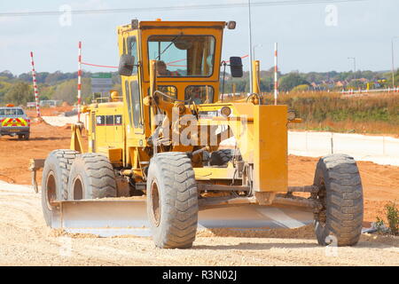 Une niveleuse Caterpillar 14G à travailler sur la construction d'FARRRS link road, qui est maintenant connu comme le grand Yorkshire façon. Banque D'Images