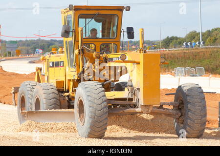 Une niveleuse Caterpillar 14G à travailler sur la construction d'FARRRS link road, qui est maintenant connu comme le grand Yorkshire façon. Banque D'Images