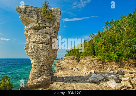 Le Canada, l'Ontario, le parc marin national Fathom Five. La formation de calcaire le long du lac Huron. Banque D'Images