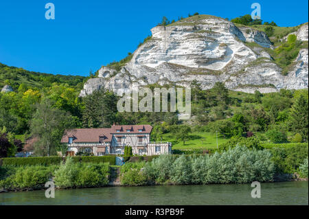 Falaise de calcaire le long de la rivière Seine, Normandie, France Banque D'Images