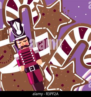 Les cookies de Noël Casse-Noisette et icône sur fond violet, vector illustration Illustration de Vecteur