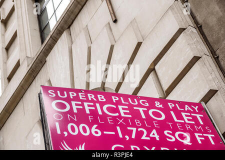 Ville de Londres Angleterre, centre financier du Royaume-Uni, Leadenhall Street, immeuble de bureaux, extérieur, panneau, louer, louer, pieds carrés, Royaume-Uni GB Europe anglaise, Banque D'Images